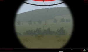 GPS view, fire control system set at 0m, LRF reticle on target (T-72M1 sight view)